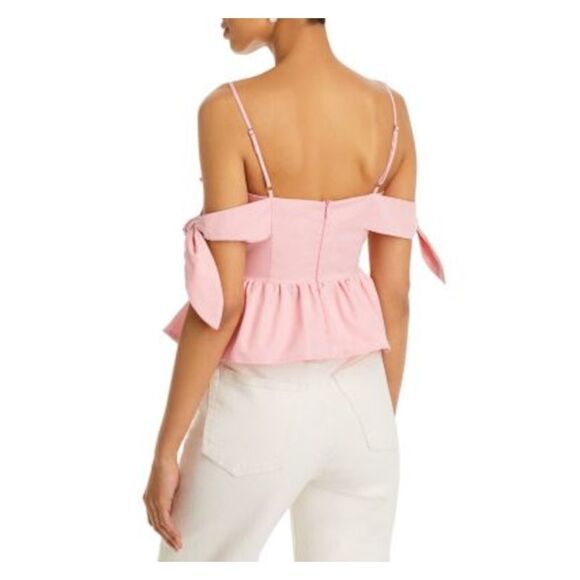 FORE Womens Pink Knot Trim Peplum Hem Spaghetti Strap Off Shoulder Top XS - Picture 2 of 2